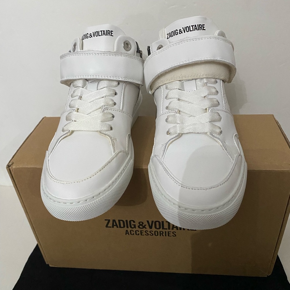 New ZADIG & VOLTAIRE Mid Smooth Leather Zipper Mid-Top Sneakers ZV1747 38 7 - Picture 4 of 13